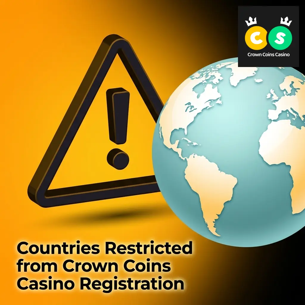 Map highlighting countries restricted from Crown Coins Casino registration